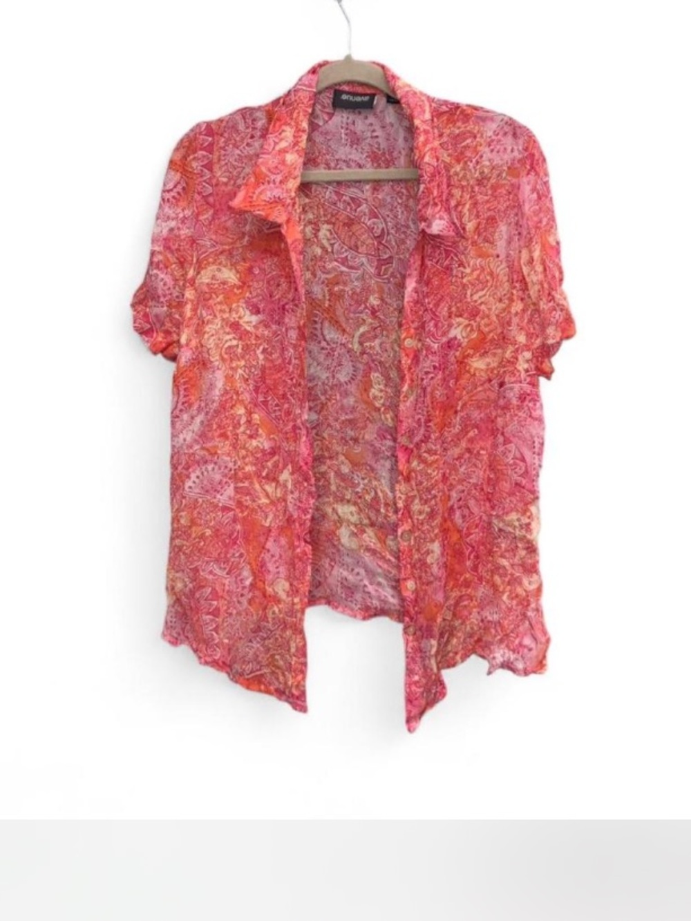 Avenue Pink & Coral Paisley Short-Sleeve Open Blouse